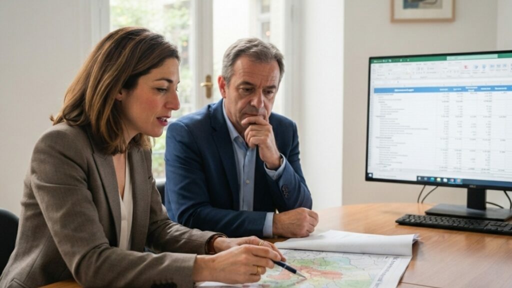 Responsables de fondation analysant une cartographie d'impact et des données financières pour la certification Label Do Good.