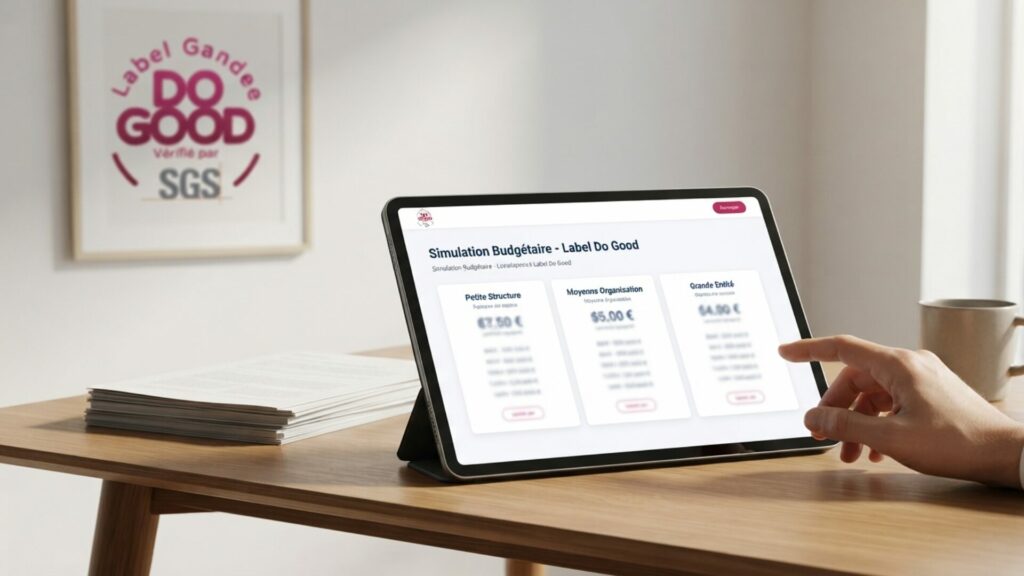 Simulation budgétaire transparente du Label Do Good sur tablette.