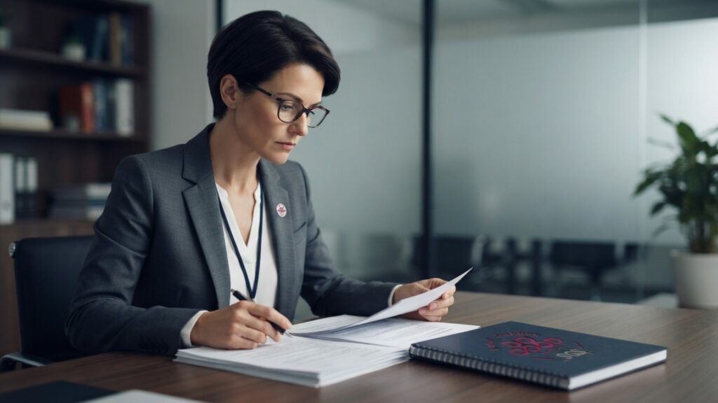 Auditrice professionnelle examinant des documents certifiés Label Do Good.